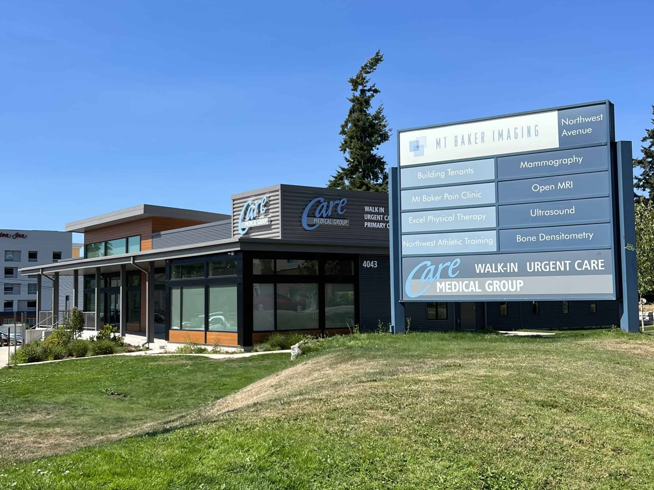 Care Medical Group signage that shows walk-in and urgent care